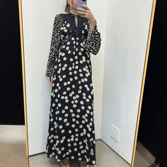 Rixo Black Floral Midi Peasant Dress SMALL Cottage Retro 70s Boho Designer $400 - Picture 7 of 12